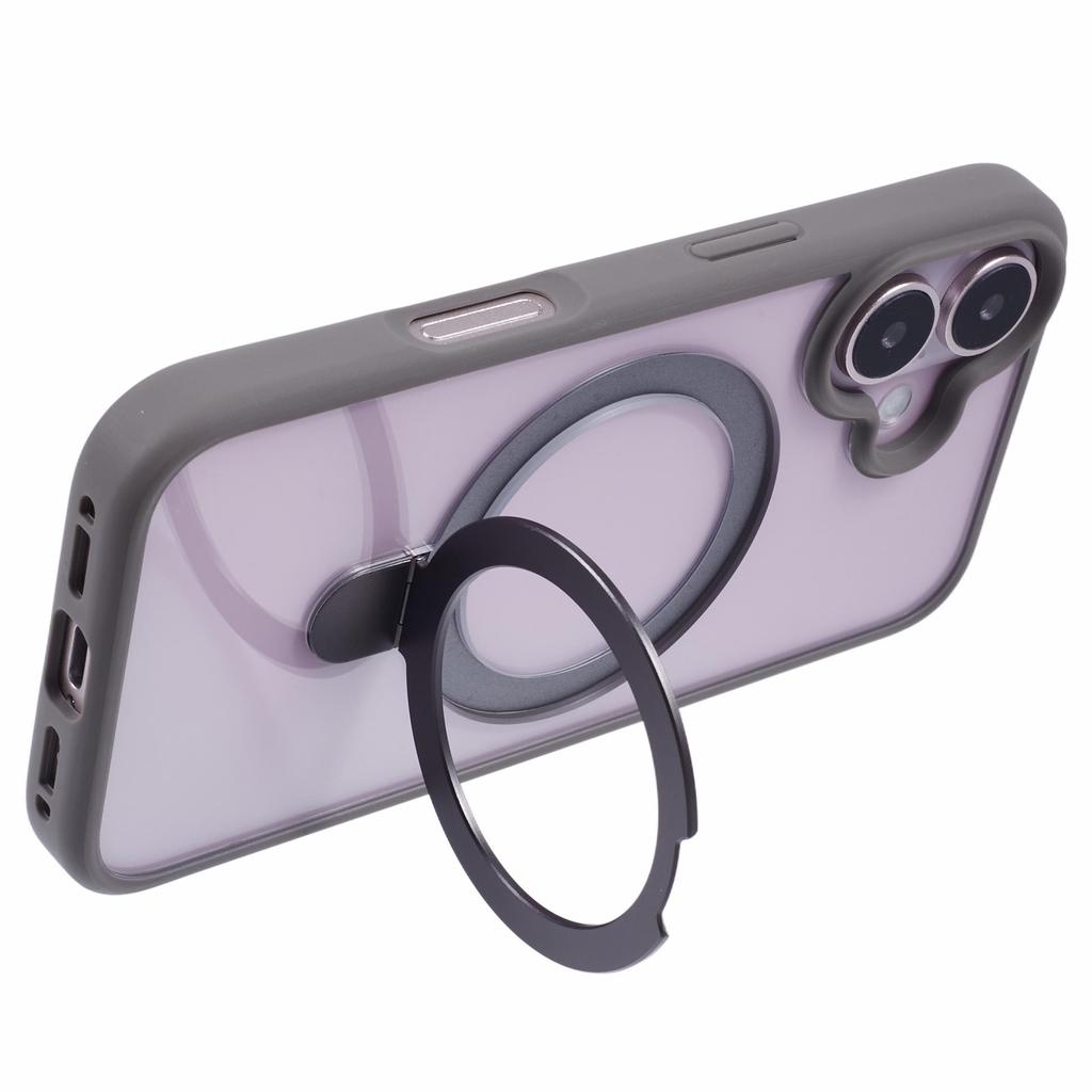 For iPhone 16 Plus Case Magnetic Kickstand PC+TPU Clear Back Phone Cover