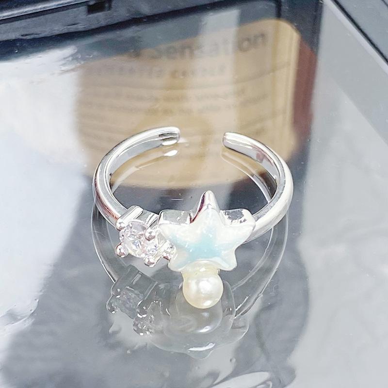 [Xinghai Secret Language] Starfish Enamel Dripping Oil Opening Ring Niche Light Luxury High-End Feeling Stacked With Zircon Ring Woman