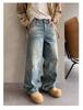Men's Washed Distressed Wide-Leg Jeans - Retro American Street Style, Floor-Length, Perfect for Spring and Autumn
