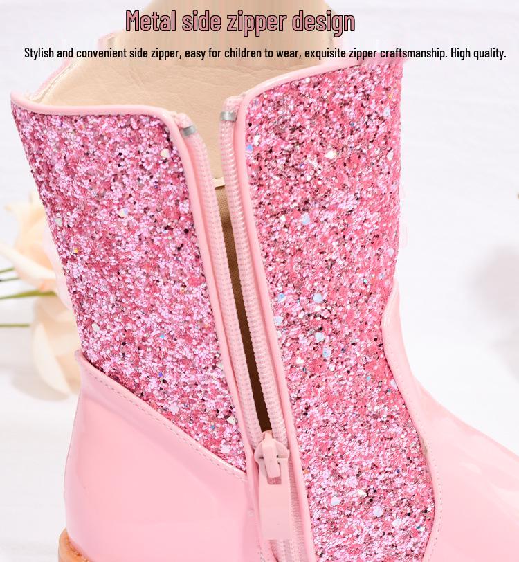 Girls' Elsa Princess Fleece Boots - Warm Winter/Autumn Martin Soft Sole Snow Boots