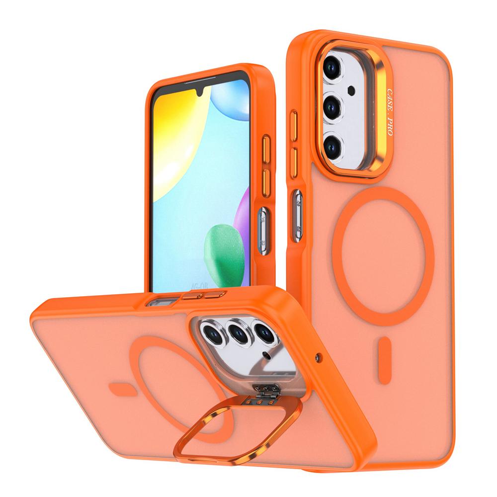 KEYSION Lens Stand Magnetic Phone Case for MagSafe for Samsung Galaxy A54 5G A34 A14 4G A04S Matte Translucent Shockproof Cover