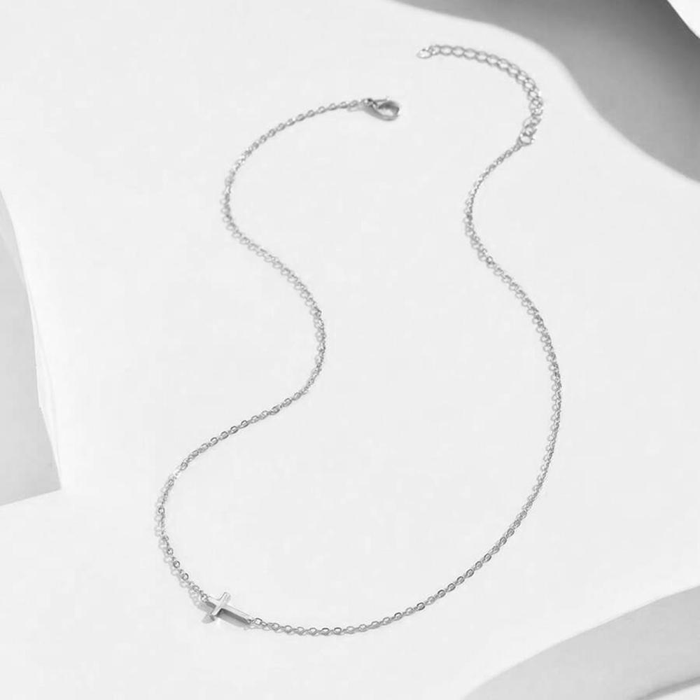 

DGIDDK Stainless Steel Delicate Vintage Cross Pendant Necklace Simple Fashion Faith For Women Zircon Daily Commuter With