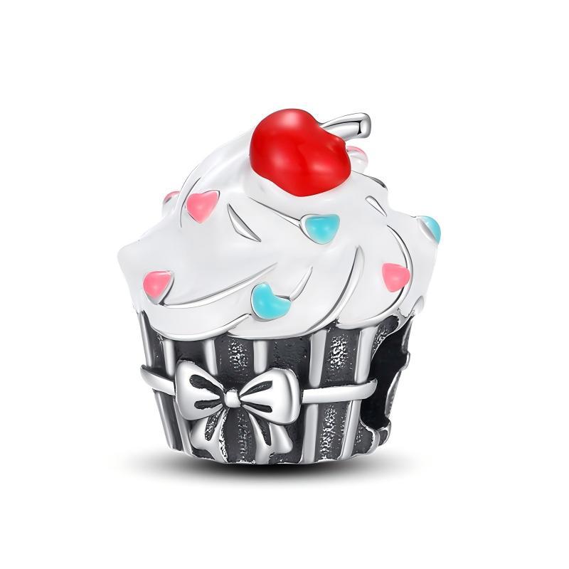 S925 Silber Kirsch-Anhänger Perlenarmband DIY Handgefertigter Schmuck Zubehör Eiscreme Kuchen Perlen