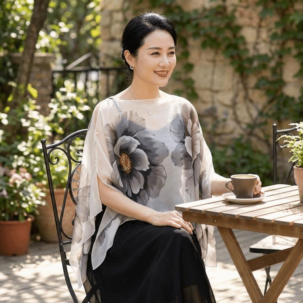 Long Length Sun Protection Shawl Flower Pattern Chiffon Scarf Breathable Shawl  Outdoor Activities