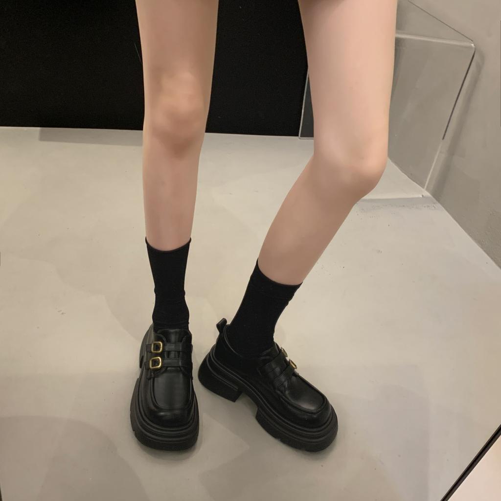 British style retro platform thick heel small leather shoes women's 2025 winter new versatile double buckle belt Mary Jane single shoes women