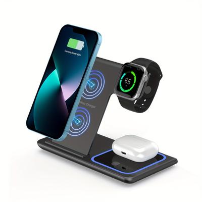 Portable Wireless 3-in-1 Charger 15W Foldable Wireless Fast Charging Stand For IPhone 15/14/13/12 Pro Max IWatch9/8/7/6