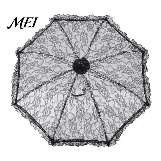 Anti UV Rain Umbrella Vintage Gothic Lace Umbrella, Black Bridal Parasol for Halloween Elegant Hollow Embroidery Witch Cosplay, Wedding Decoration,