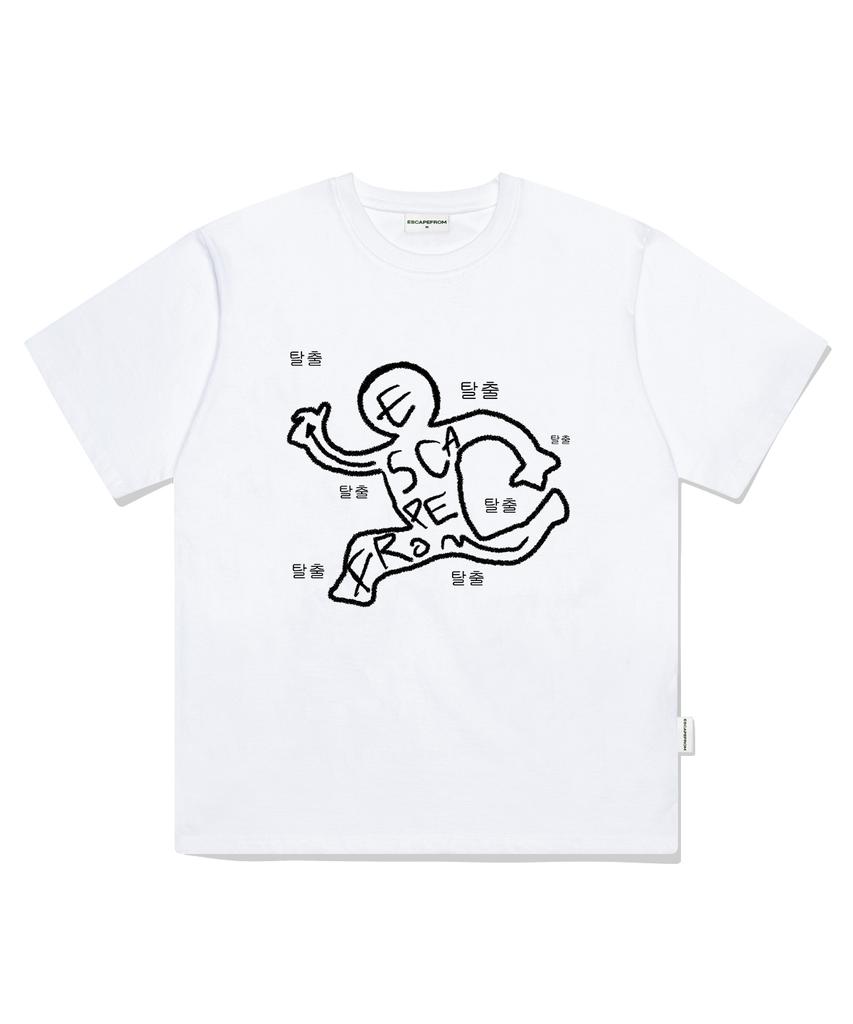 ESCAPEFROM Escape Run Print Oversized Short Sleeve T-Shirt White