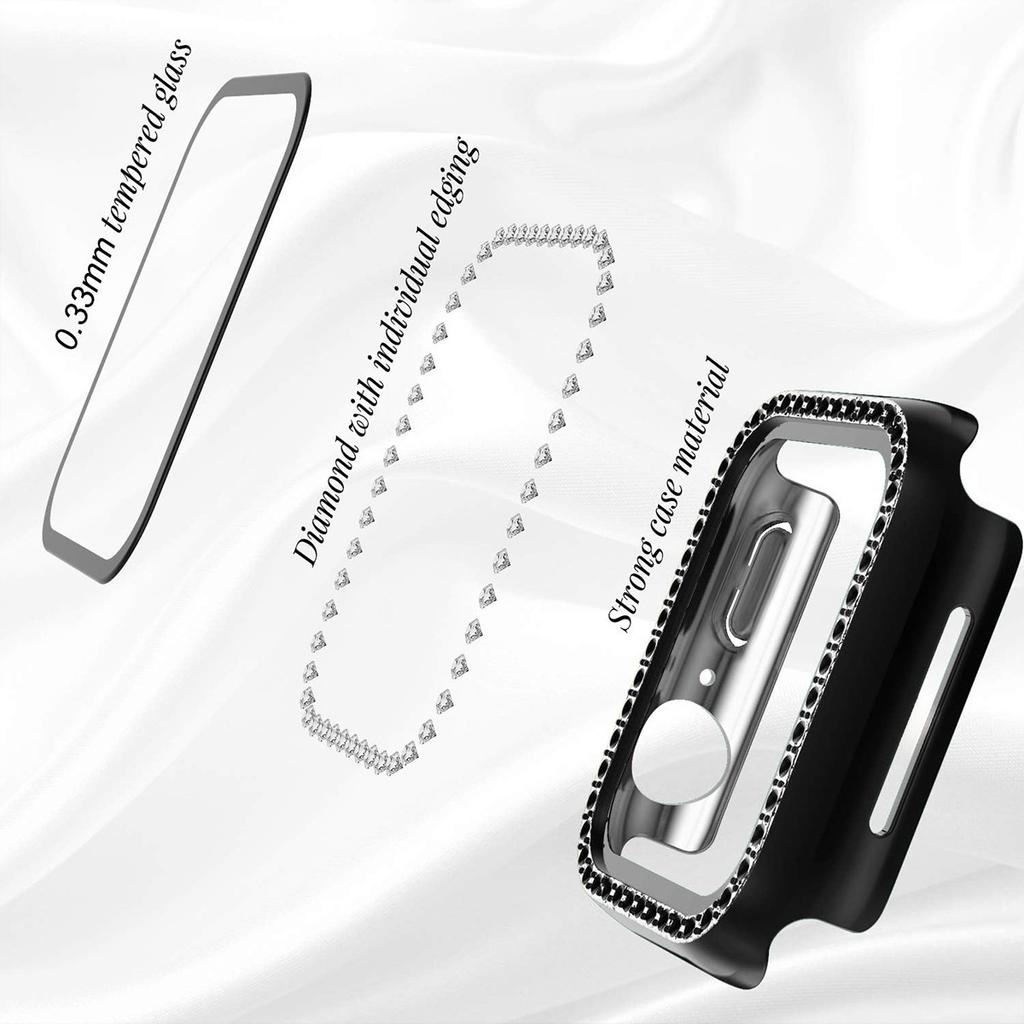 Glass+Diamond Cover For Apple Watch Case 46mm 42mm Bling Bumper Protector for iWatch Series 11 10 46 42mm Watch Case