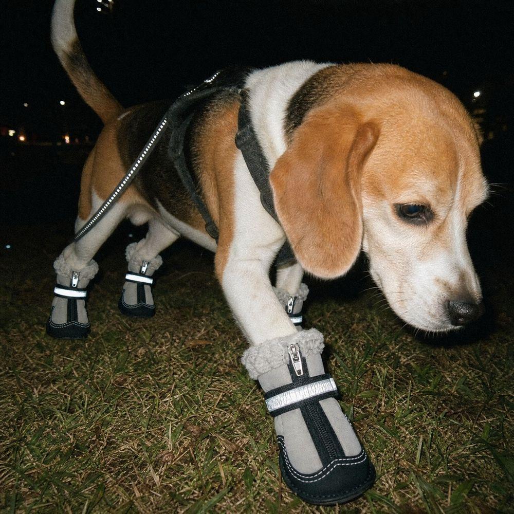 4PCS Warm Dog Cotton Shoes Reflective Anti-slip Dog Boots Wear Resistant Pet Paw Protectors  Winter