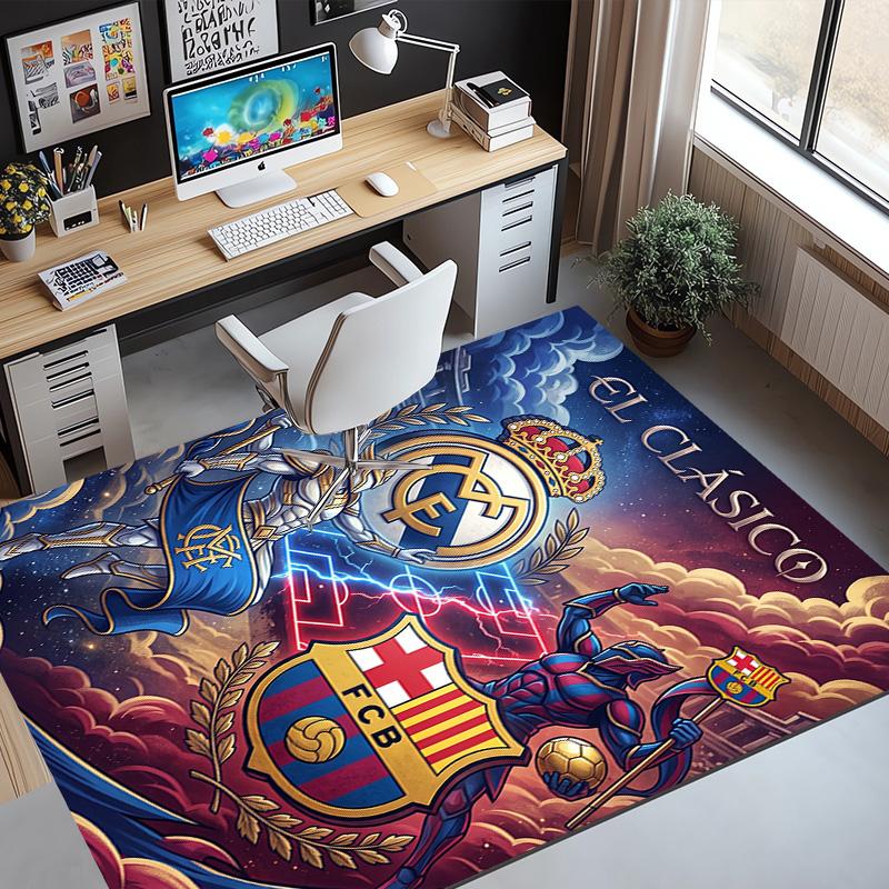 Tappeto con Motivo Calcio FC Barcelona, Tappetino Interno/Esterno, per Picnic, Sala Giochi, Camera da Letto, Ufficio, Soggiorno, Tappeto Decorazione Casa, Regalo di Compleanno