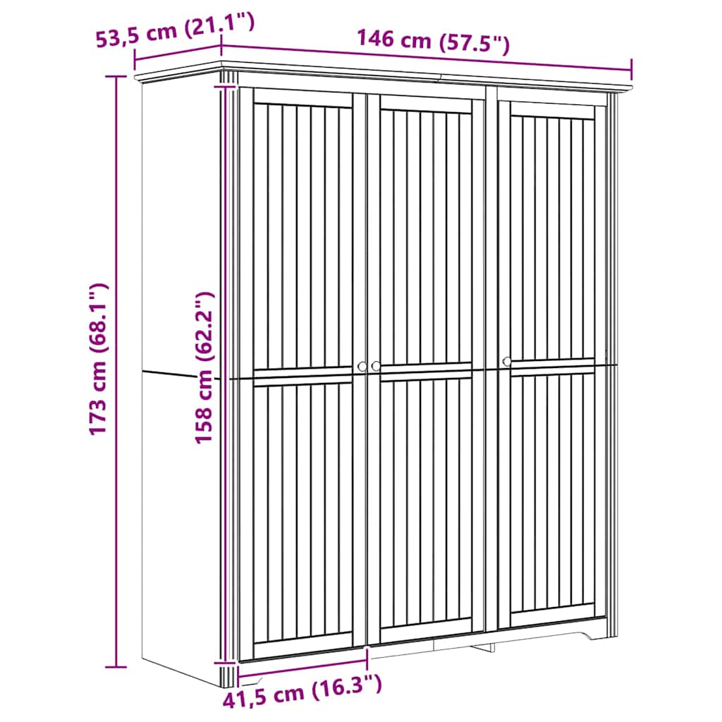 Wardrobe with Storage BODO Honey Brown 146 x 53.5 x 173 cm