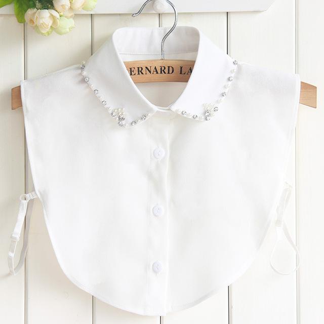 22 Styles White/Black Women Fake Collar Shinny Beaded Detachable Collars Half Shirt Blouse Sweater False Collars Female Faux Col