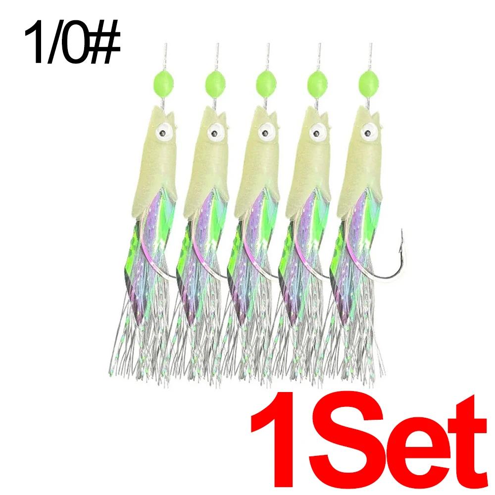 5Pcs/Set Fishing Bait Rigs Sabiki Rigs with Luminous Beads and High Carbon Hooks for Fresh Saltwater Fishing