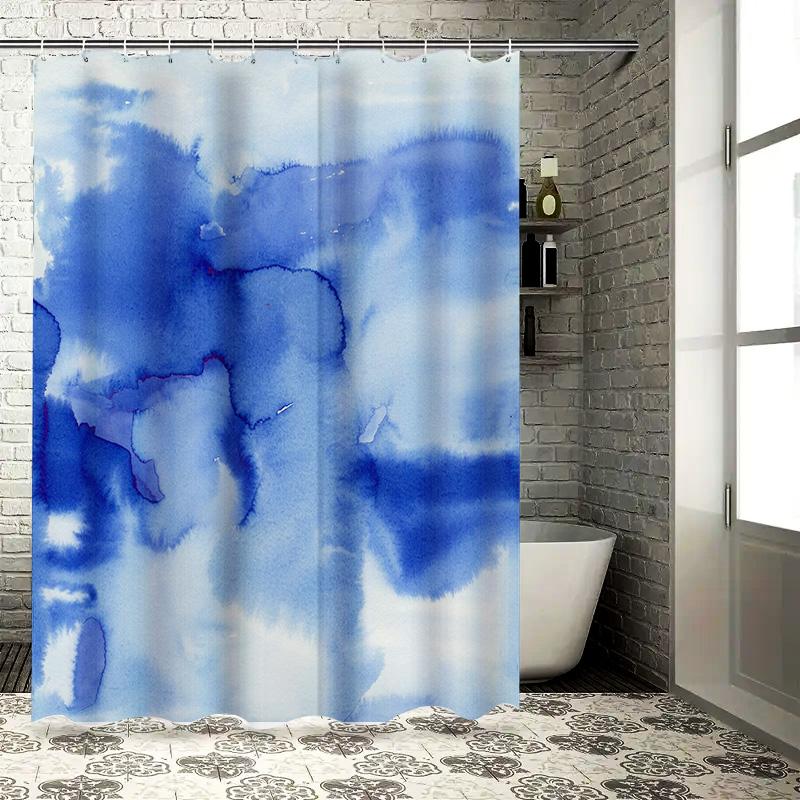 Watercolor Blue Bathtub Shower Curtain Waterproof Fabric for Bathroom Decor Home Decoration Size 69x70 Inches