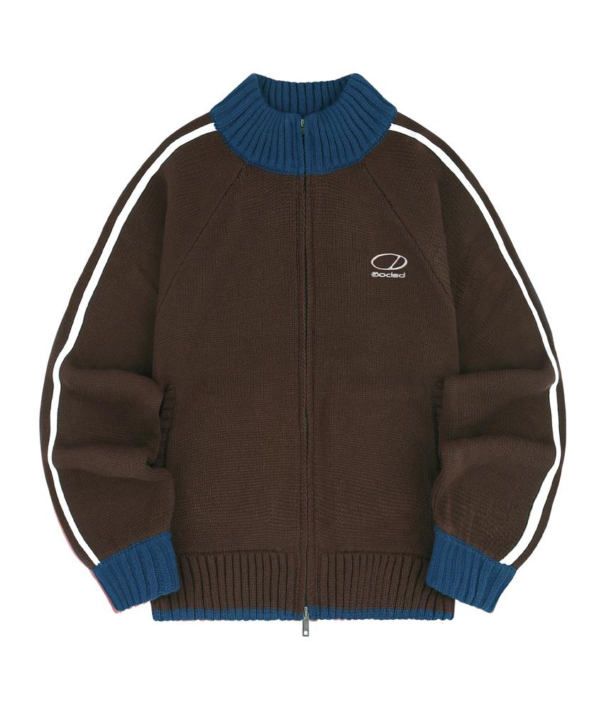 Oddstudio Sporty Track Semi-Crop Knit Zip-Up - Brown