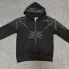 Felpa Sp5der FW23 Unisex Streetwear Pullover Felpa Con Stampa Ragnatela Vestibilità Larga Misto Cotone