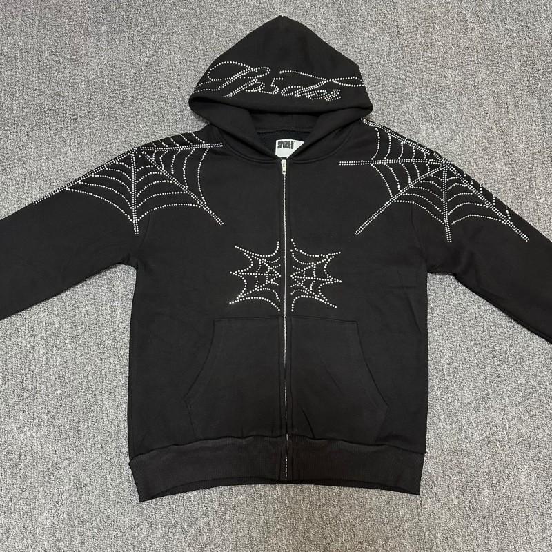 Felpa Sp5der FW23 Unisex Streetwear Pullover Felpa Con Stampa Ragnatela Vestibilità Larga Misto Cotone