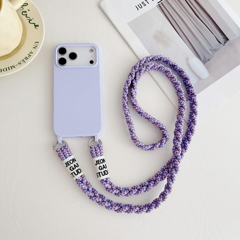 Solid Braid Lanyard Case For iPhone 17 Pro Max 16 16E 15 Plus 11 12 13 14 Fashion Crossbody Cord Strap Soft Silicon Cover