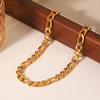 Euro-American Style 18K Gold Stainless Steel Figaro Chain Anklet with Freshwater Pearl Pendant, Titanium Steel Jewelry