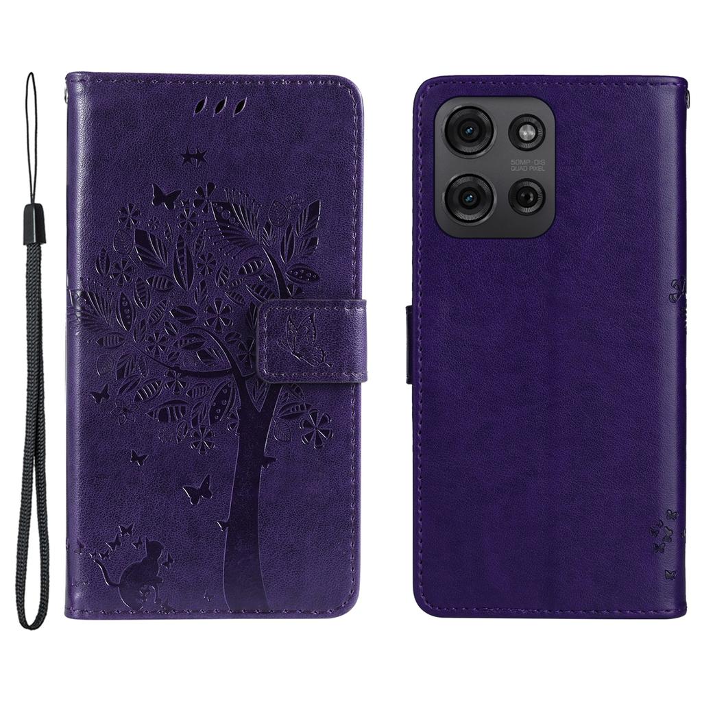 For Motorola Moto G75 5G Phone Case with Stand Cat Tree Pattern Leather Wallet Mobile Cover