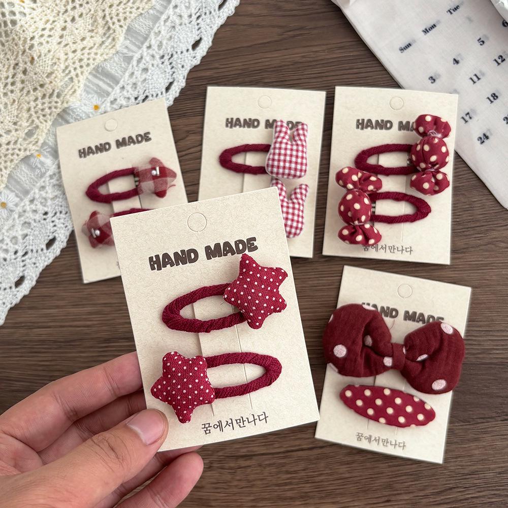 Red Polka Dot Plaid Bow Hair Clip for Children - Versatile Sweet Flower Design