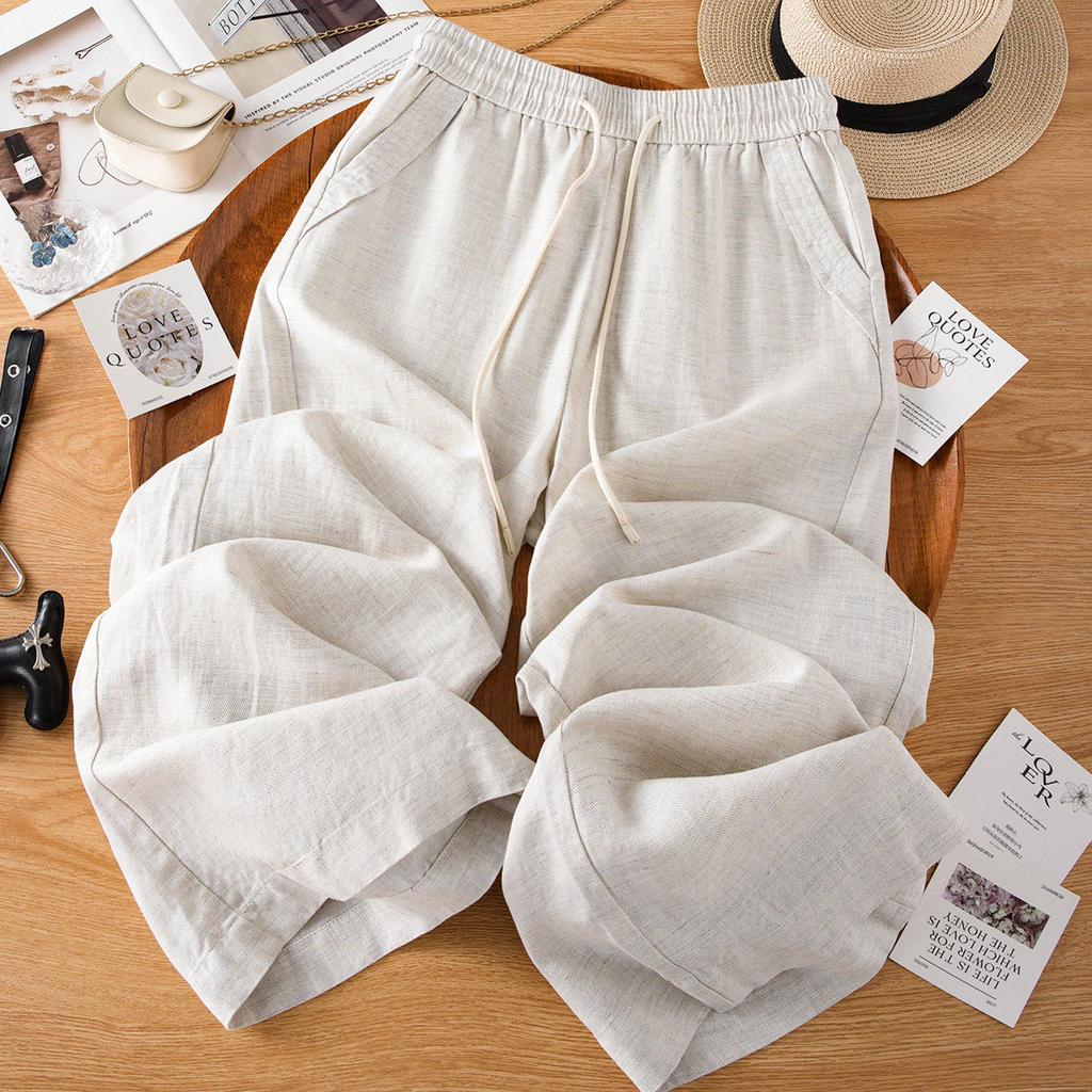 High Waist and Thin Linen Wide-leg Casual Pants Women's Summer Thin 1116 New Simple Pendant Anti-wrinkle Straight Pants