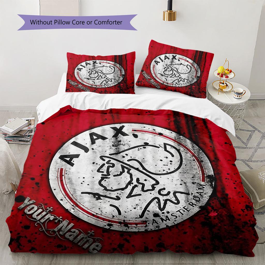 AFC Ajax Custom Name Pattern Bedding,Quilt Set Quilt Cover Pillowcase Home Birthday Gift(1 * Duvet Cover + 2 * Pillowcase, Without Core)