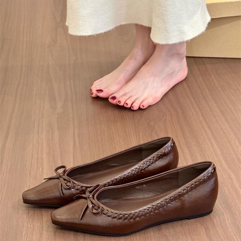 Fashion Retro Feminine Pointed Bow Single Shoes Autumn Commute Inside Heightened Single Shoes