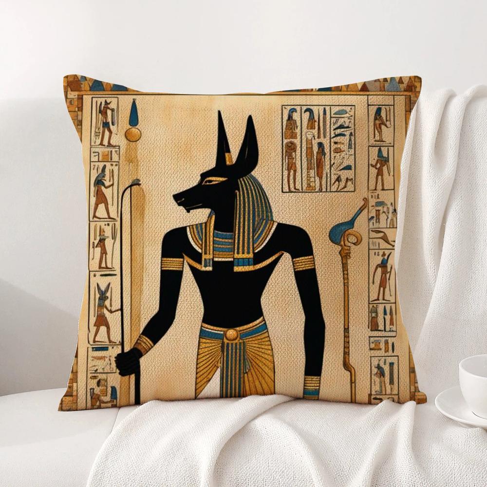 CCLOOCL Antikes Ägypten Anubis Kissenbezug Natürlicher Leinen Bio-Stoff Beidseitiger Druck Sofa Heimdekoration Atmungsaktiv