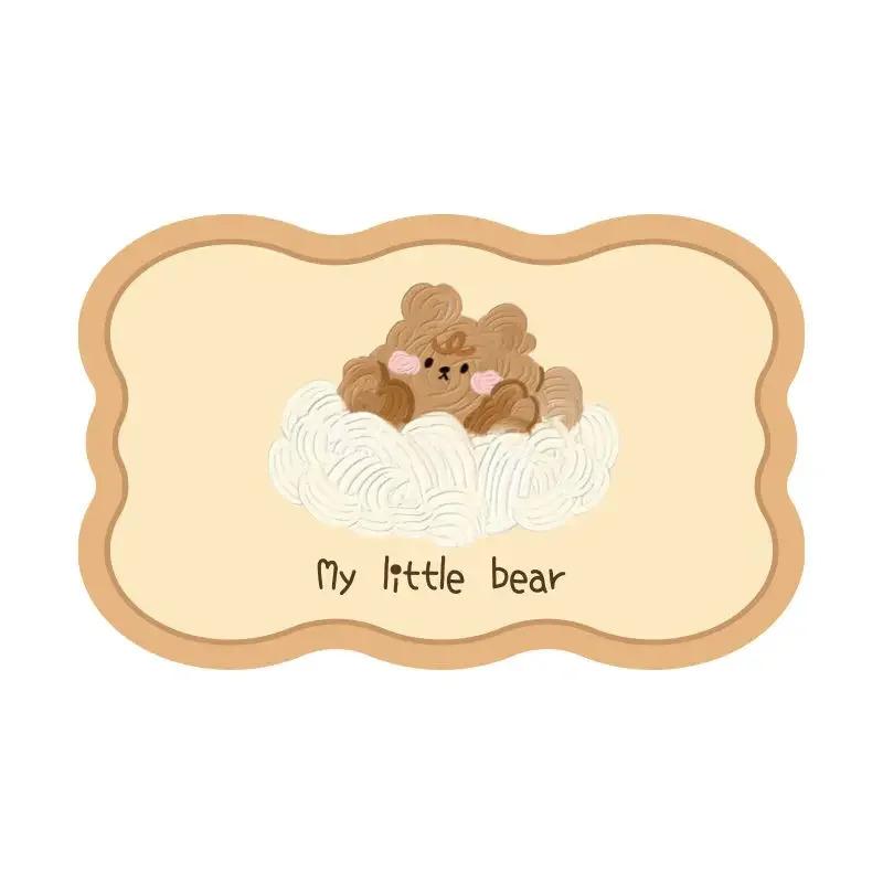 Adorable Bear Pattern Rug Non Slip Absorbent Quick Drying Easy To Clean Bathroom Decor Rug Home Decoration