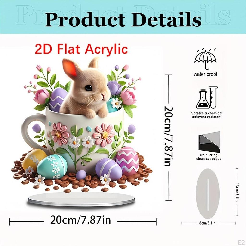 Easter Acrylic Rabbit Ornament Decor, 2D Collection Creative Desktop Decoration Waterproof