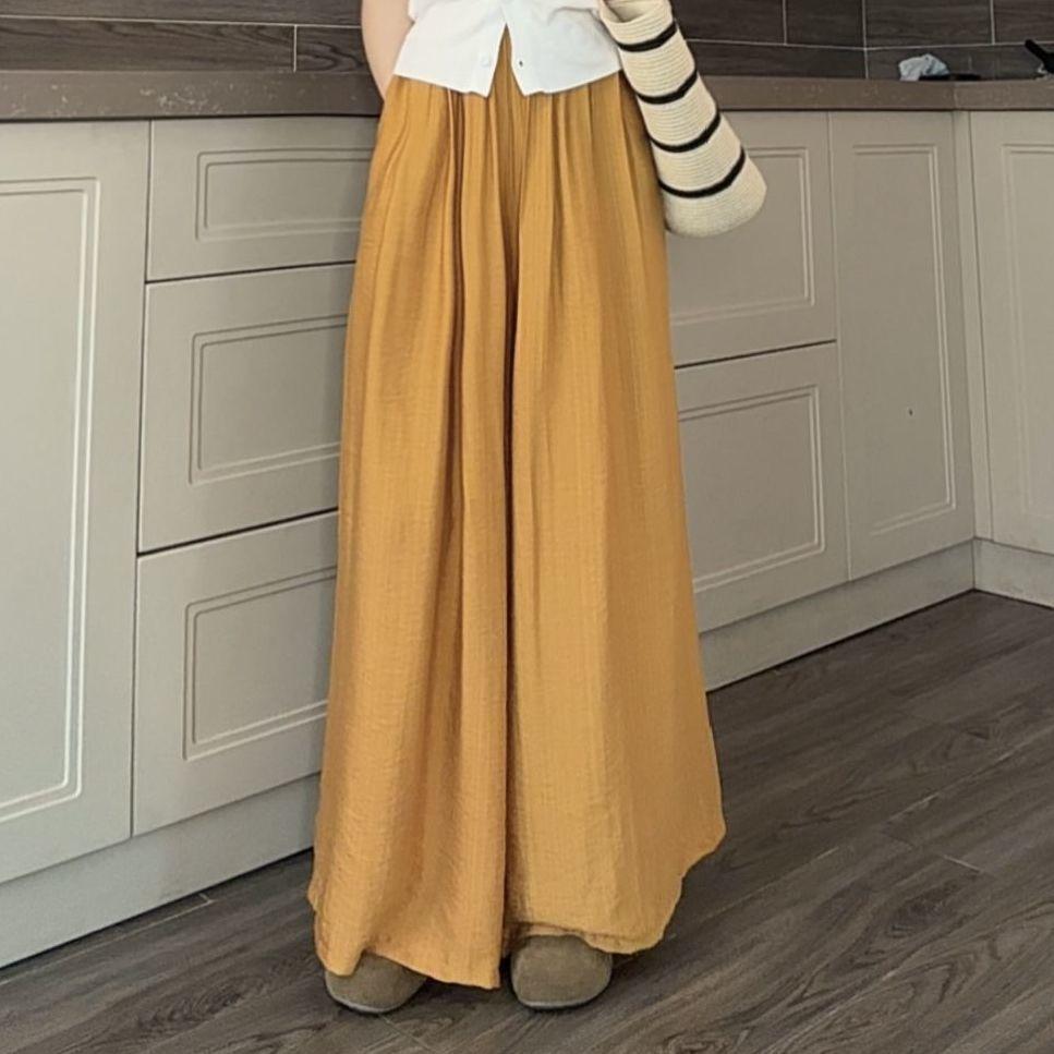 Korean Style Blue High-Waist Wide-Leg Lazy Pants Plus Size Long 9/10 Length Casual Loose Fit Fashion for Women