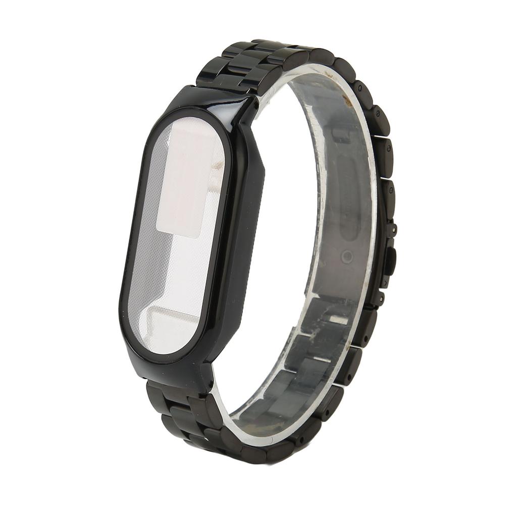 Uhrarmband Einfach Verstellbar Vollschutz Edelstahl Ersatzarmband für Mi Band 7 Schwarz