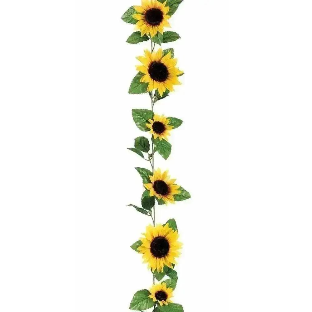 260cm Simulated Sunflower Vine Air Conditioning Duct Decor Wrap Sunflower Flower Garland Wedding Arch Decoration Plastic Flowers