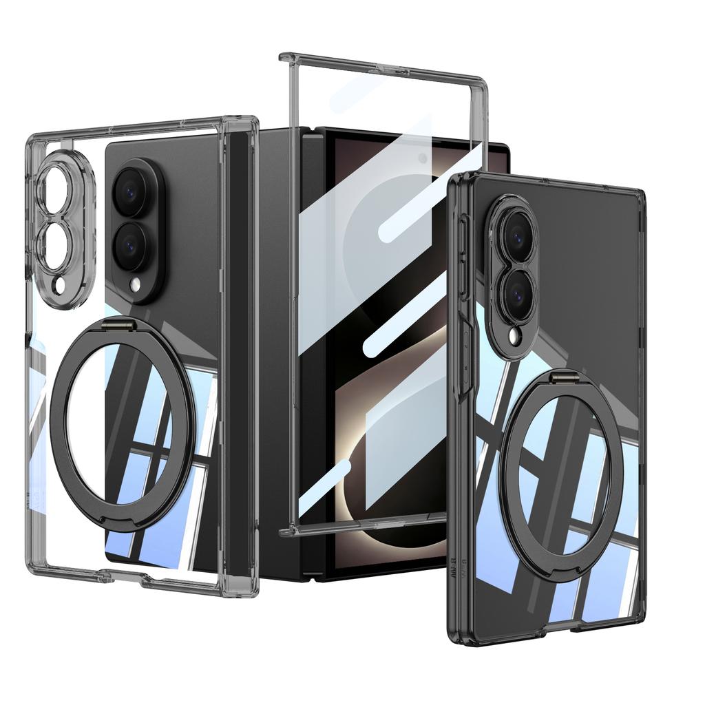 For Samsung Galaxy Z Fold 8 Wide 5G Case Skin-Friendly Transparent With Film Magnetic Rotating Bracket Shockproof Back Cover