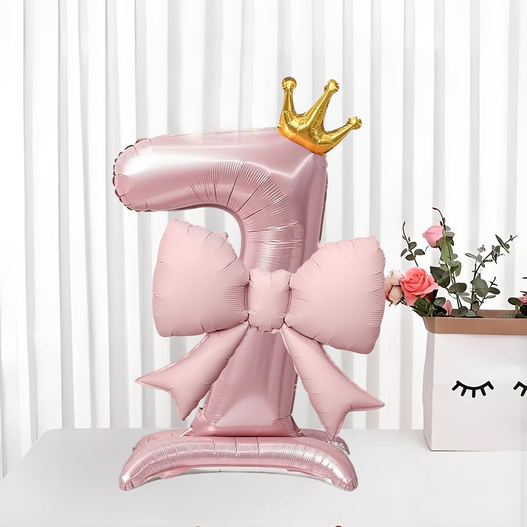 40inch Pink Crown Aluminum Foil Number 1st Balloon with Pink Bow Balloon for Birthday Party Decor Supplies Girls First Birthday