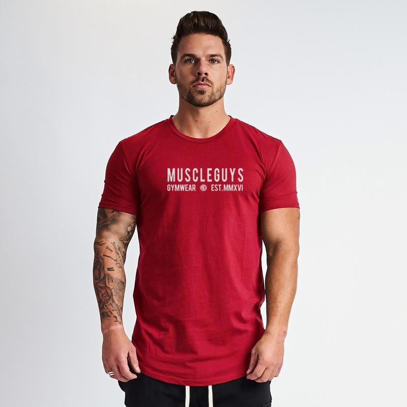 Muscleguys Fashionable and Handsome Letter Printing Sports T-shirt Training Fitness Leisure Short Sleeve