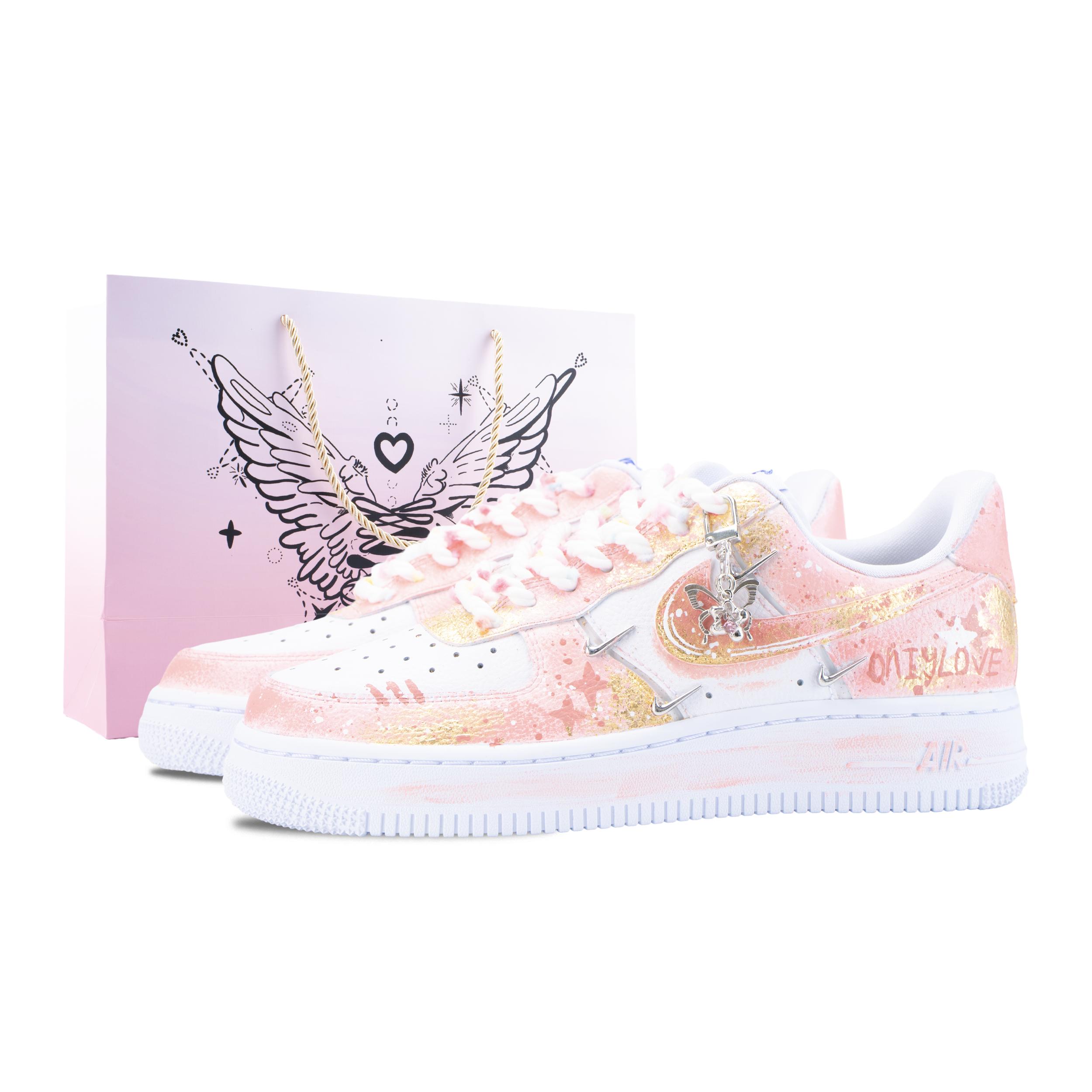 Nike Air Force 1 Rosa Stern Schmetterling Traum Rutschfest Niedrig geschnitten Skateboard Schuhe Damen Goldstaub CT1990-100(Team836-) 39