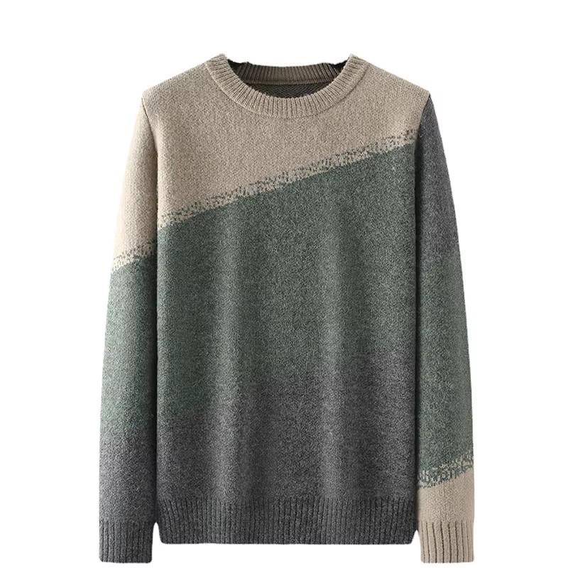 Women's Color Block Round Neck Loose Knit Pullover Sweater