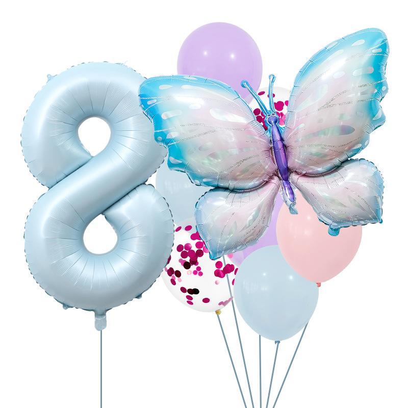 Digital Balloon Butterfly Set Aluminum Film Balloon Baby Blue Children'S Birthday Party Decoration Props