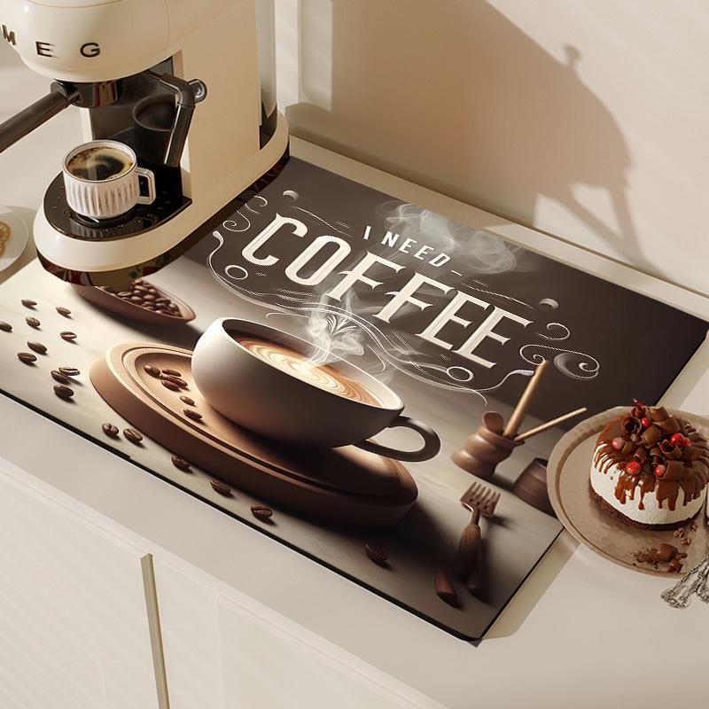 

1 шт. резиновый коврик для сушки с кофейным принтом для кофейни, ресторана, кухни, ковер, скатерть, коврик для стола из диатомовой грязи, коврик для питомца, кофейная посуда 30*40