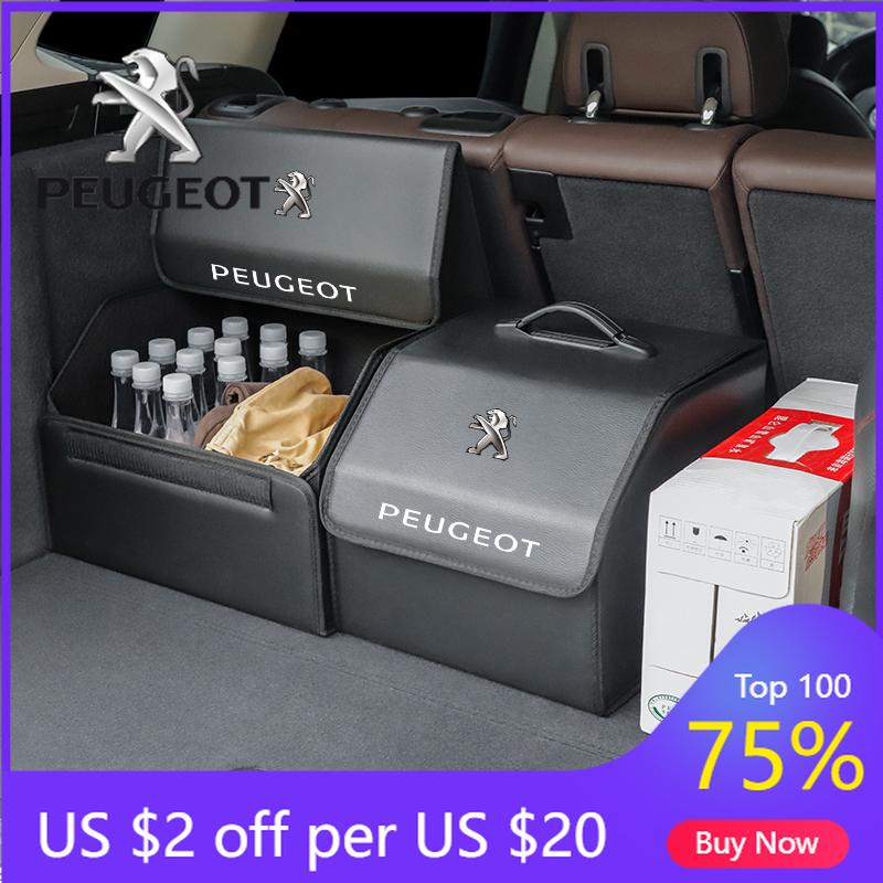 2026 Hot Car Sticker Car Trunk Storage Bag Leather Camping Box Collapsible For Peugeot 207 307 308 406 208 206 107 407 301 807 6