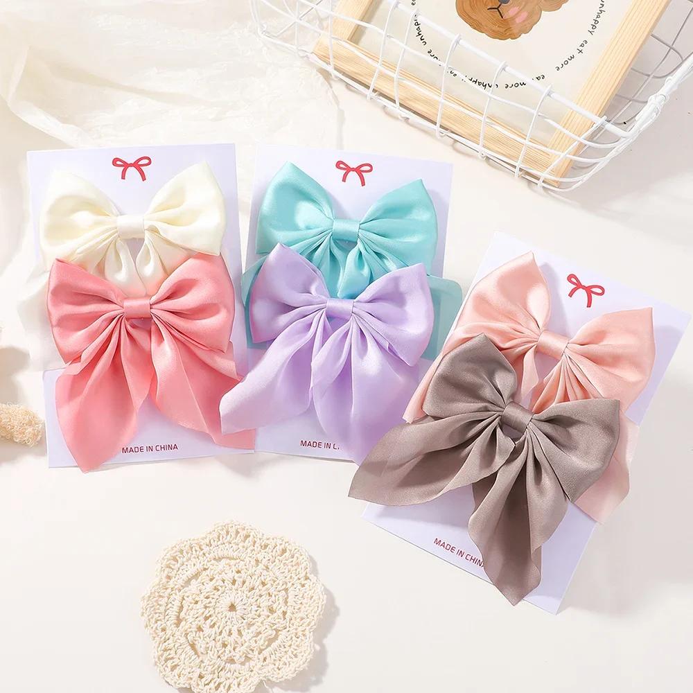 BABY BOWS 4Pcs/lot Solid Bowknot Hair Clips for Women Girls Ribbon Hairpins Handmade Barrettes Headwear Hair Accessories Set