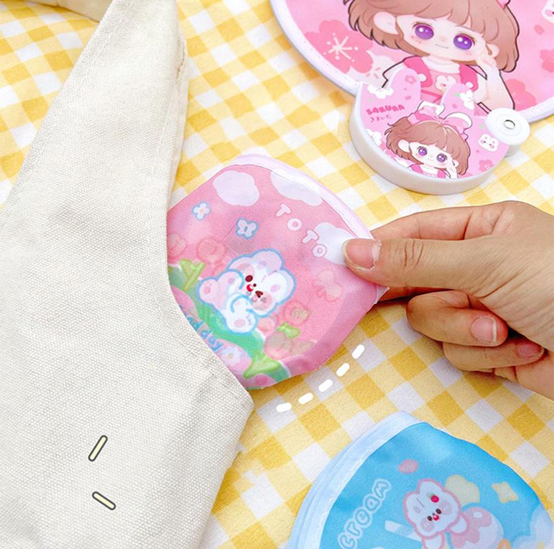 Mini Cloth Face Portable Cartoon Folding Fan Small Fan Cute Folding Fan For Summer Travel School