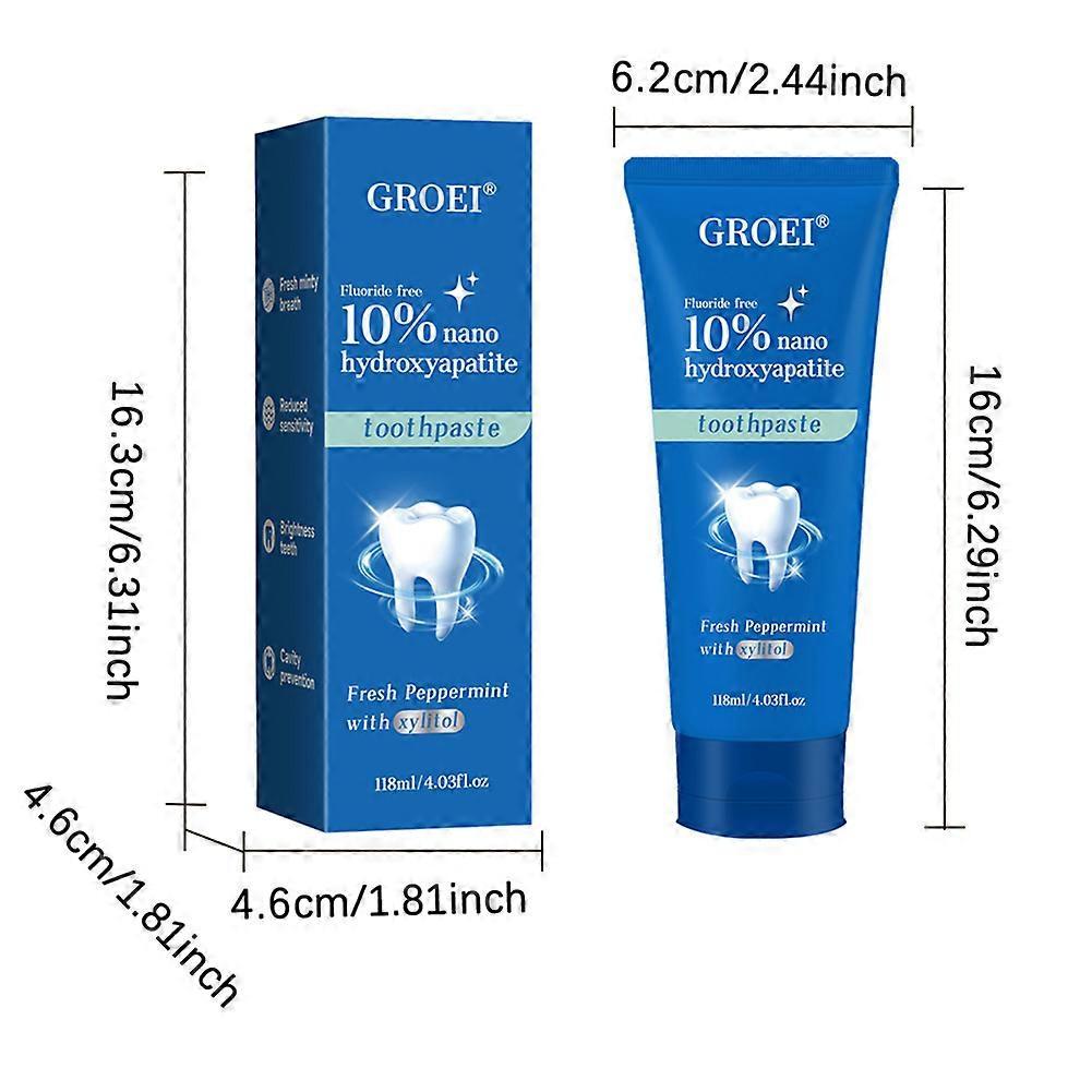 10% Nano-Hydroxyapatite Whitening Toothpaste - Fluoride-Free Deep Clean, Plaque Control & Stain Removal for Teeth Care