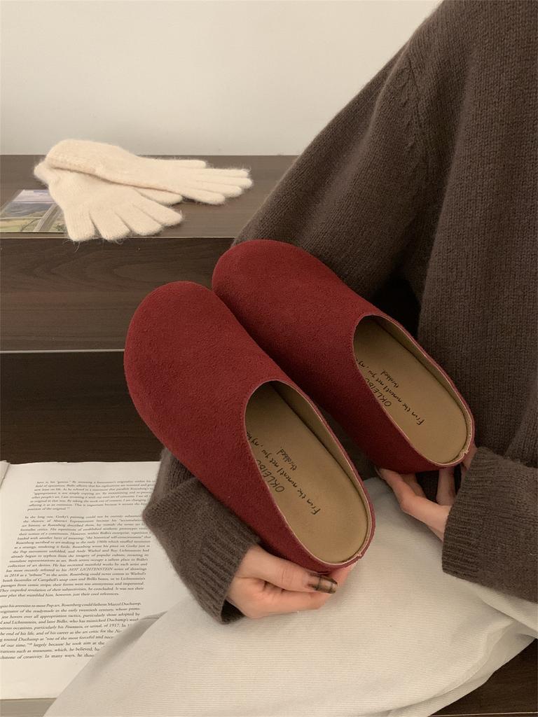Retro woolen thick-soled Birkenstocks women's autumn 2025 new bag head half slippers versatile one-pedal Birkenstocks