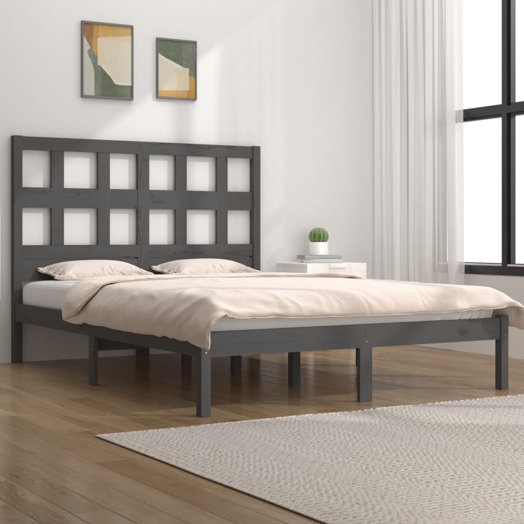 Buy Bed Frame Grey Solid Wood Pine 150x200 cm 5FT King Size at
