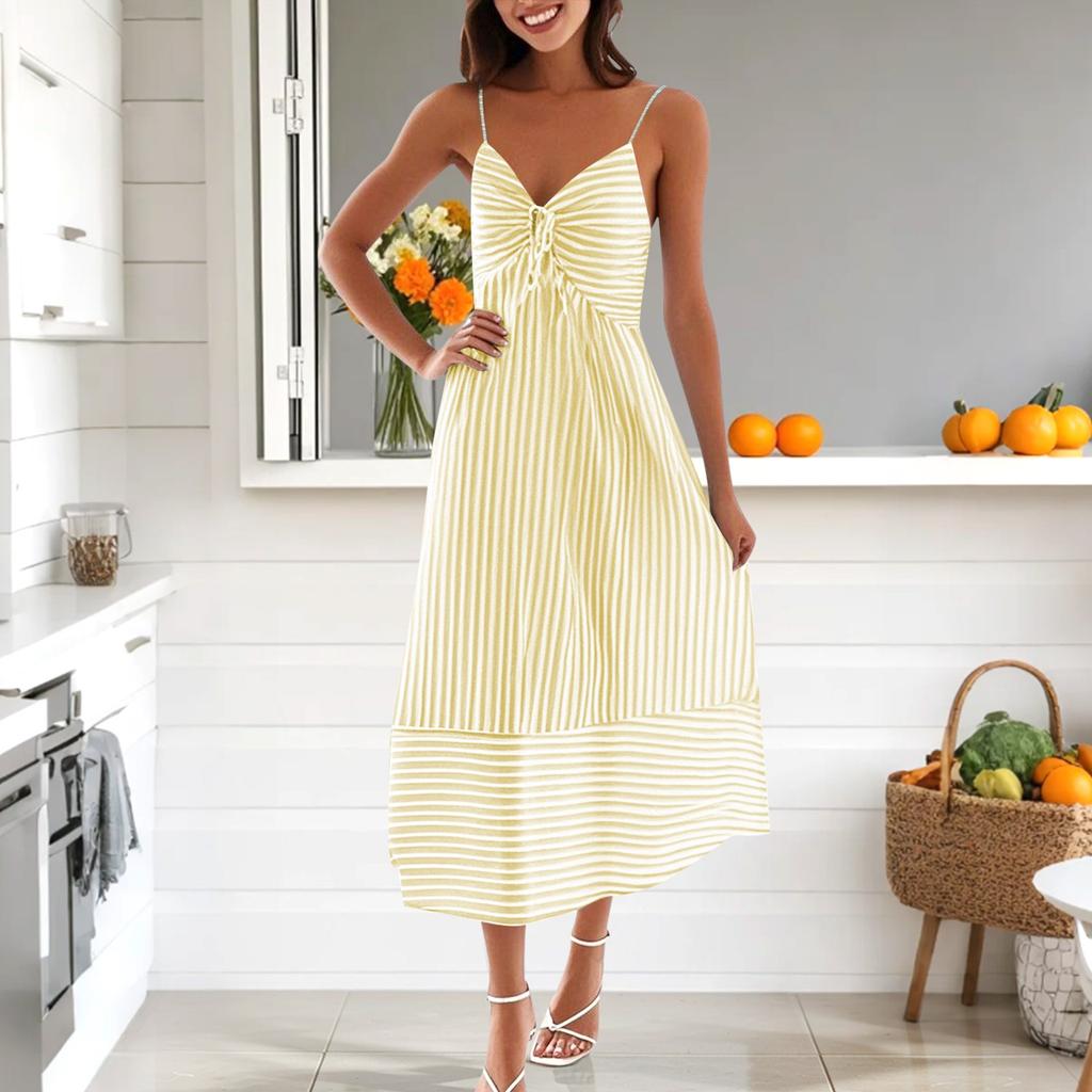 Women's Summer Fashion Casual V-neck Striped Suspender Dress