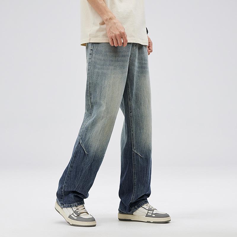Gradient Color Jeans Men's Thin Loose Straight American Casual Wide-leg Large Size Draped Tall